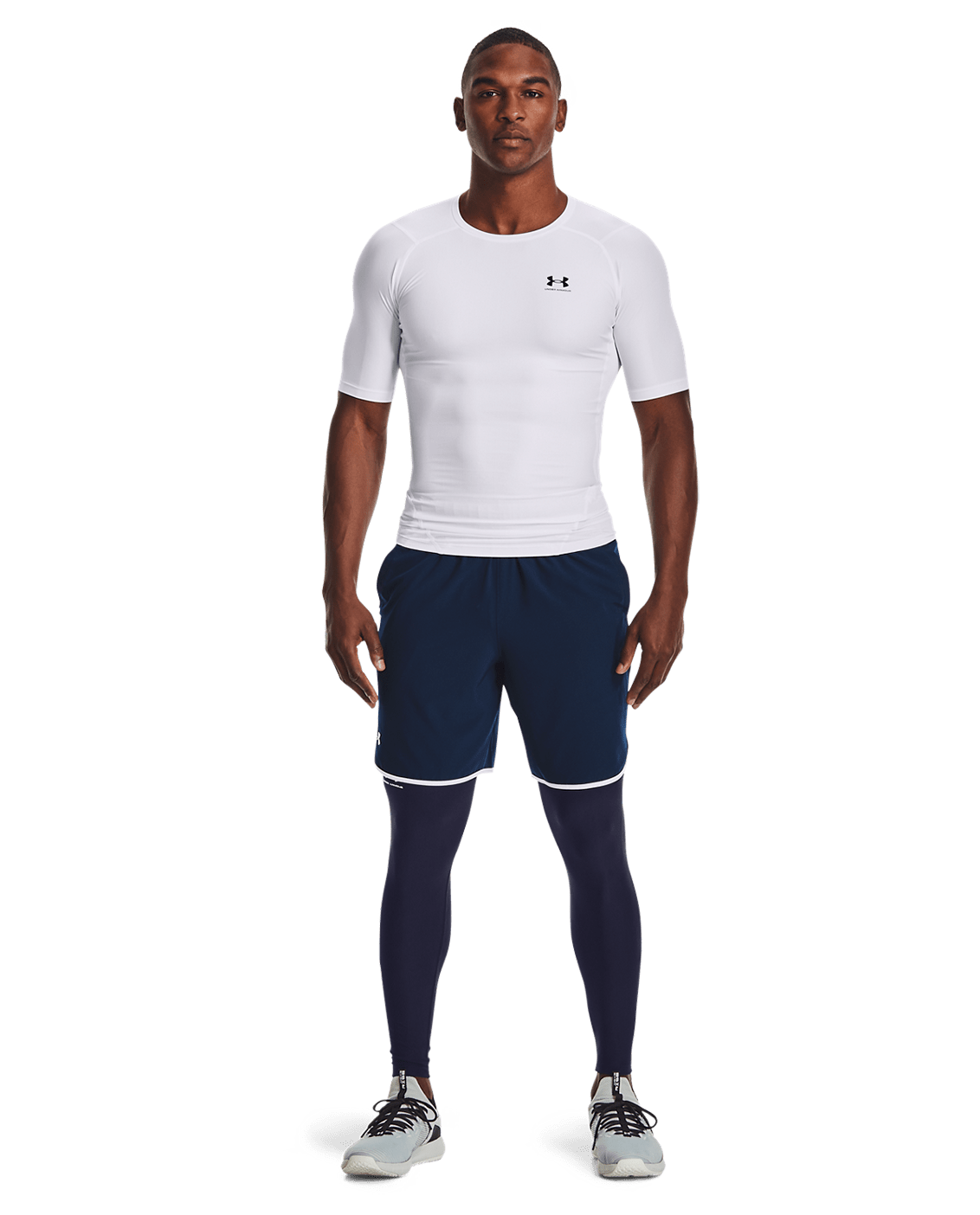 Under Armour Apparel Mens HG Armour Leggings - Midnight Navy/White