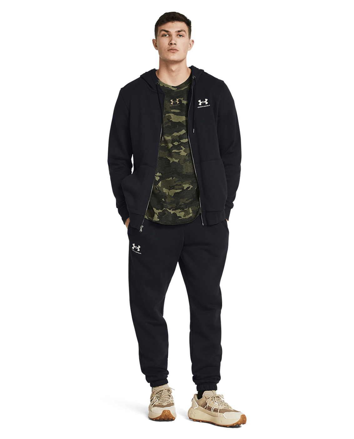 Under Armour Apparel Mens Essential Fleece Jogger - Black/White