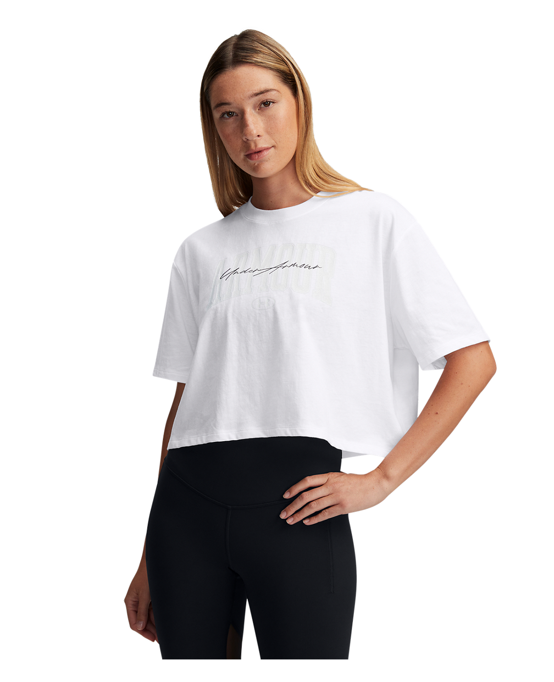 Under Armour Apparel Women's UA Script Boxy Crop Short Sleeve