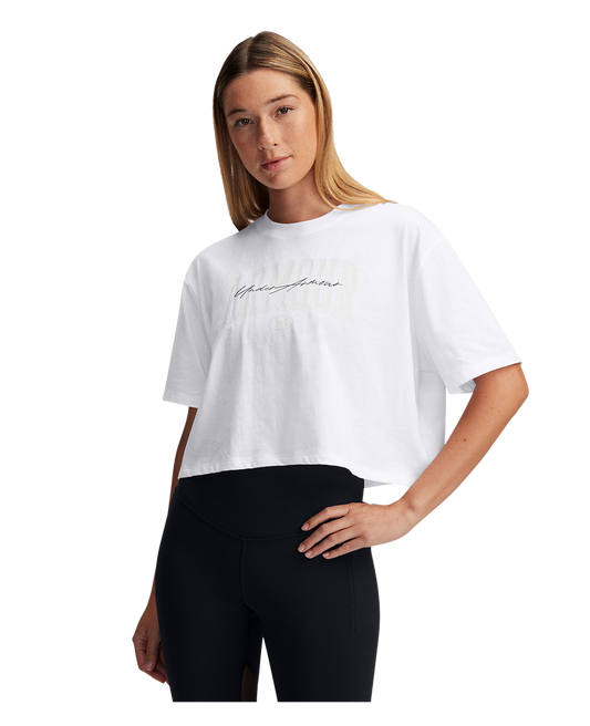 Under Armour Apparel Women's UA Script Boxy Crop Short Sleeve