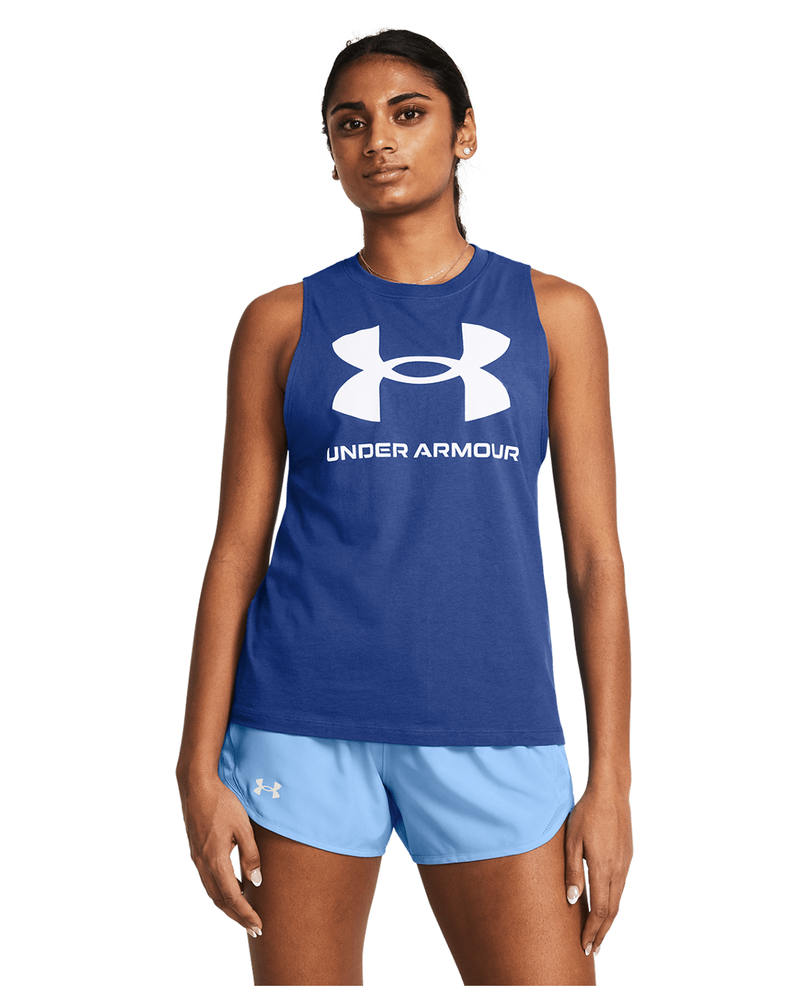 Under Armour Apparel Womens Sportstyle Graphic Tank - TechBlue/White