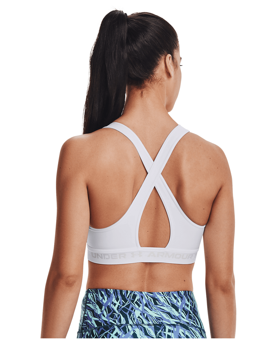 Under Armour Apparel Womens Crossback Mid Bra - White/White/Halo Gray