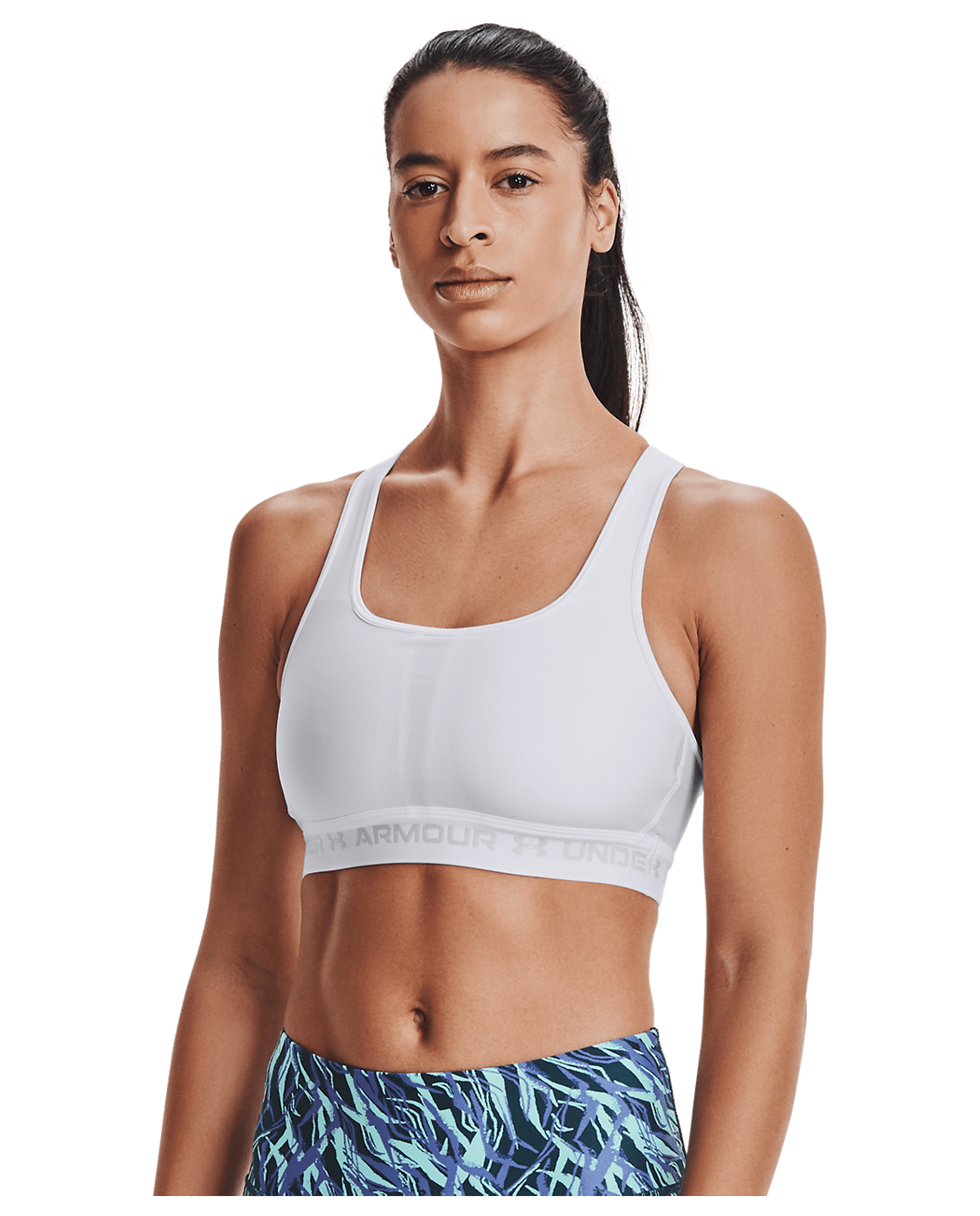 Under Armour Apparel Womens Crossback Mid Bra - White/White/Halo Gray