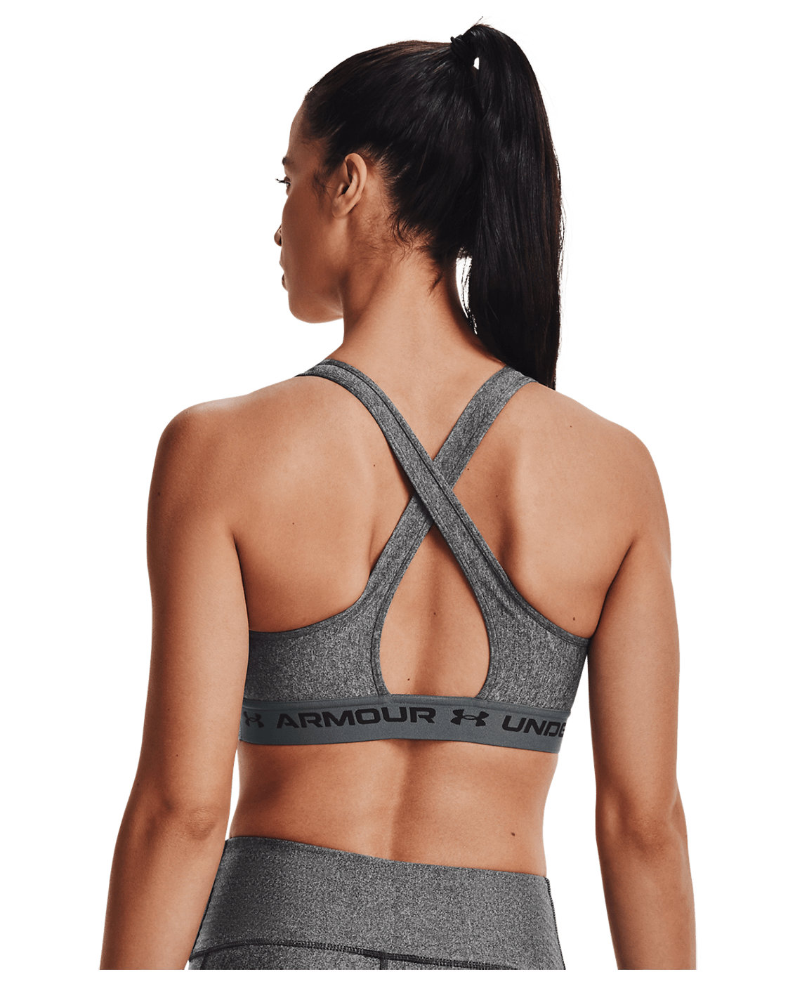Under Armour Apparel Womens Crossback Mid Hther Bra - Charcoal Light Heather/Black