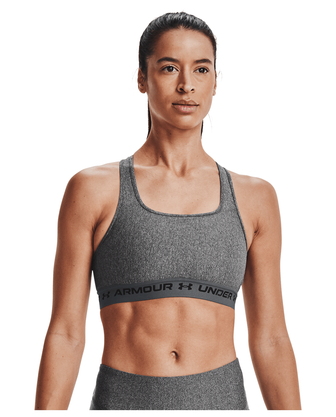 Under Armour Apparel Womens Crossback Mid Hther Bra - Charcoal Light Heather/Black