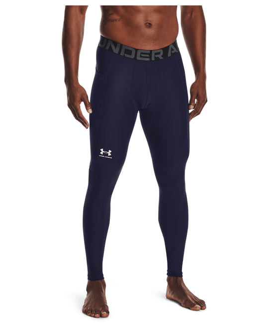 Under Armour Apparel Mens HG Armour Leggings - Midnight Navy/White