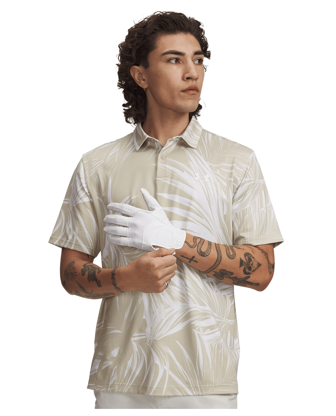 Under Armour Mens Matchplay Printed Polo - KhakiBase/White/White